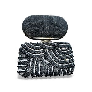 Elegant Black Pearl & Beaded Hard Case Clutch Bags